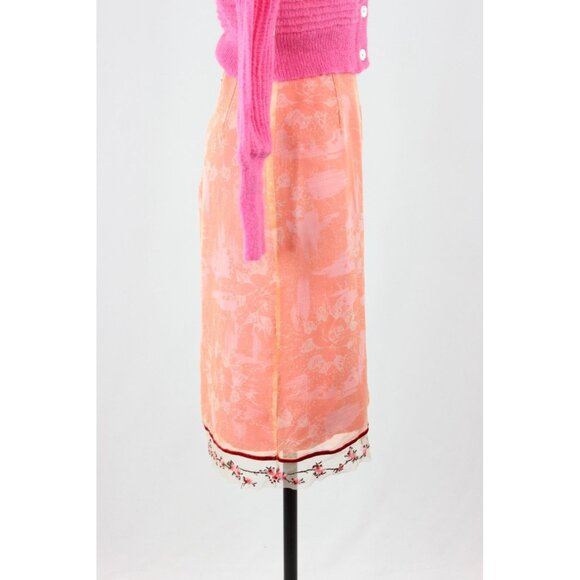 REBECCA TAYLOR Pink Floral Silk Chiffon Beaded Embroidered Pencil Skirt Size XXS - Picture 3 of 12